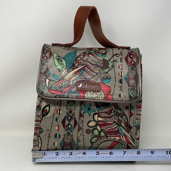 Sakroots Lunchbox Women's Brown Red Owl Print Insulated Hook & Loop Closure - Picture 7 of 14